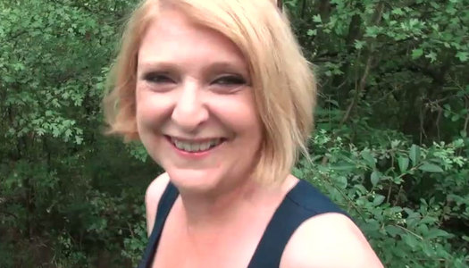 Whorish blonde housewife is fucked hard in the park porn pics