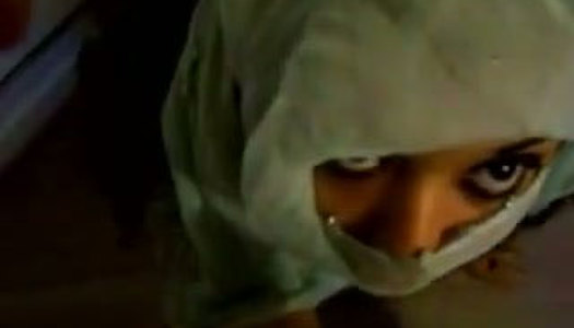 Covered Asian whore with beautiful eyes sees the cock for the first time porn pics