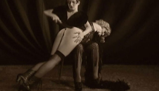 Slutty blonde bimbo gets her ass spanked hard by her mistress porn pics