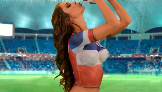 Dark haired bonny bitch in fan uniform shows off her sexy body porn pics