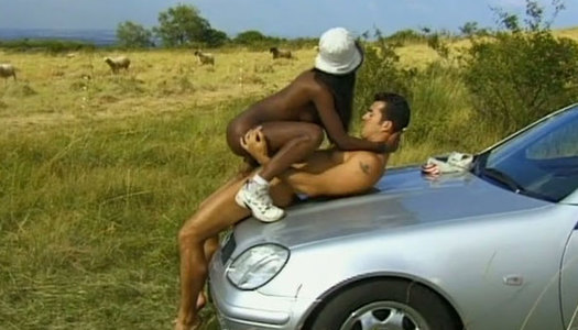 Lusty black whore got her anus destroyed hard by white guy outdoors porn pics