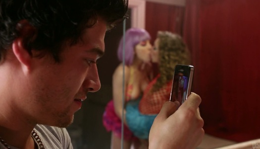 Party sluts Jessie Andrews and Lily Labeau fucking in toilet porn pics