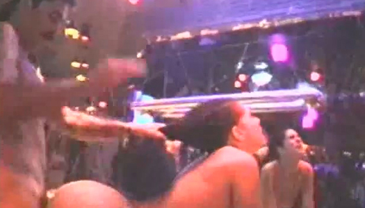 Lusty brunette bitch with huge ass got doggy fucked in night club porn pics
