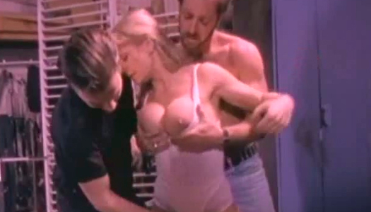 Bitchy blond whore pleases three kinky men with solid BJ porn pics