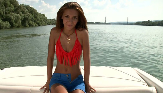 Horny red haired cutie with blue eyes enjoys hot sex with her stud on yacht porn pics