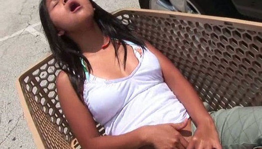 Bitchy Asian wench enjoys steamy solo on front seat of her BF's car porn pics