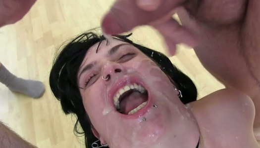 Dumpy black haired tramp with giant boobs got her mouth attacked hard porn pics