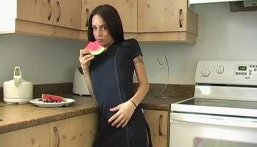 Lewd dark haired nympho with rounded bum enjoys flashing her tits porn pics