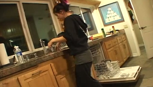 Ordinary brunette girlfriend is fed up with cooking and starts stripping porn pics