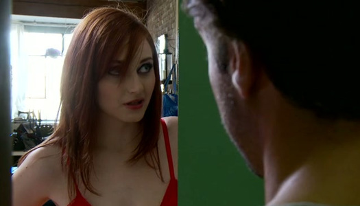 Pretty horn-mad red haired neighbor lures dude to get her pussy licked porn pics