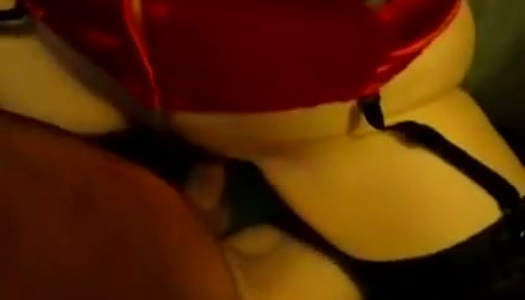 Kinky anon chick poses in her sexy red corset and flashes pale tits porn pics