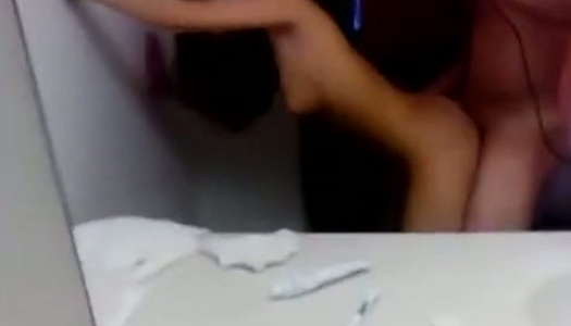 Horny dude tapes on cam the way he drills svelte brunette's twat in bathroom porn pics