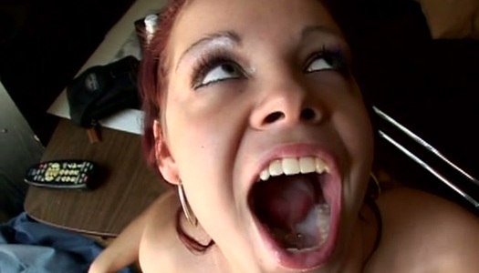 Filthy red haired bitch deep throats hard dick of her fellow with passion porn pics