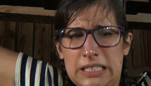 Nerdy chick Marina is suspended before torturing porn pics