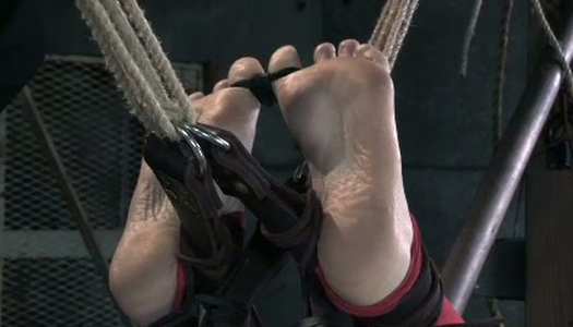 Chick in ripped red nylons is fucked with long black stick porn pics