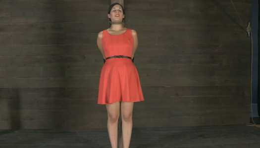 Sweet chick in nice dress is punished in the scary room porn pics