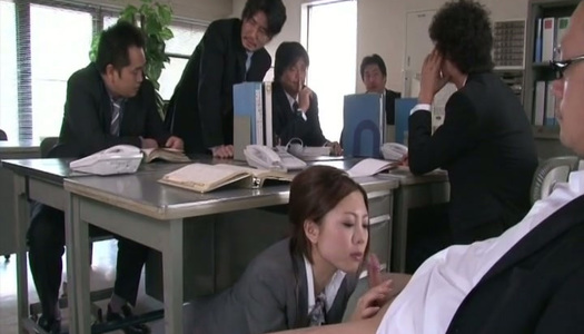 Spoiled office worker gives head to coed in front of all other coworkers porn pics