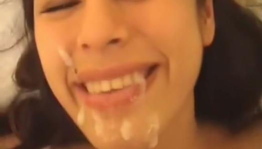 Filthy raven haired girlie drinks cum after hot doggy style sex porn pics