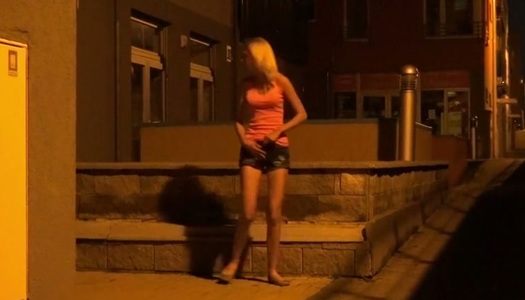 Long legged shy bitch in glasses pisses on stairs that lead to her college porn pics