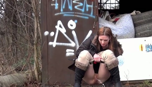 Red haired bitchy wench pisses on train line a lot porn pics