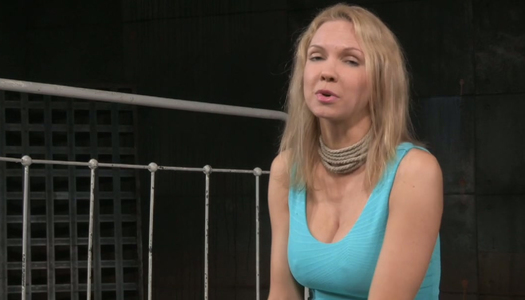 Busty blonde nympho talks playing a submissive in this BDSM scene porn pics