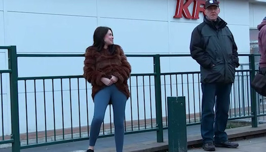 Kinky amateur brunette in fur coat pisses outdoors and makes her jeans wet porn pics