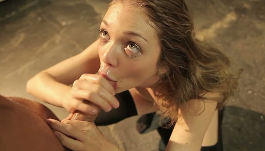 Alluring blond haired beauty enjoys blowing massive dick to win some cum porn pics