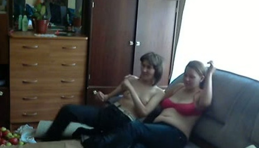 Russian nymphos share a cock in hot threesome scene porn pics