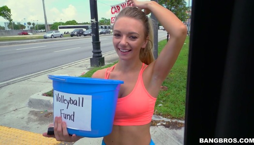 Nasty blonde Molly Mae gives blowjob to sex-hungry stud in the van porn pics