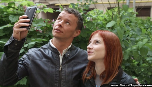 Alluring girl with bright red hair Lili Fox gives her head before casual teen sex porn pics