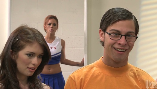 Frisky cheerleader Briana Blair ardently fucks in the classroom porn pics