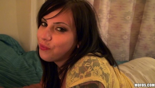 Brunette goth teen Vyxen Steel sucks massive cock on POV porn pics