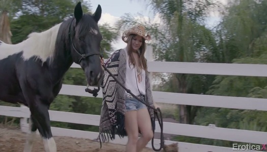 Sexy young Cowgirl Alison Rey enjoys making love in the shed porn pics