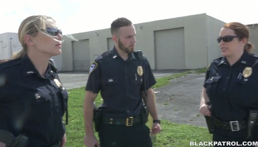 Two police women fuck arrested black dude and make him lick twats porn pics