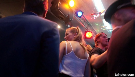 Dudes with big cocks fuck naked bitches in the disco club porn pics