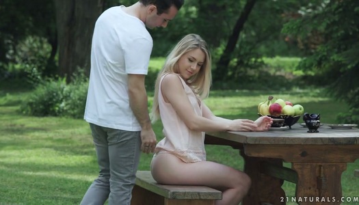 Beautiful blondie Alecia Fox is having romantic sex in the garden porn pics