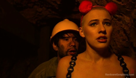 Bald headed hottie Riley Nixon is fucked by several hot blooded studs porn pics