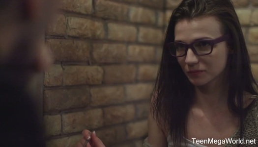 Nerdy brunette in glasses Nelya is fucked on the first date porn pics