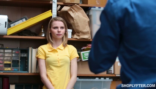 Russian shoplifting chick Catarina Petrov gets her pussy punished in the back room porn pics