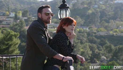 Slim red haired gal Ava Little gets laid on the fist date porn pics