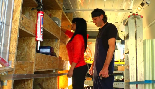 Fake tittied mature brunette gives her head and rides a dick in the van porn pics