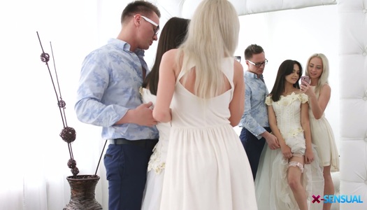 One dude fucks blonde Michelle Can and brunette and cums in their mouths porn pics