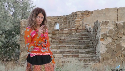 Russian porn model Helena Volga is masturbating her pussy outdoor porn pics