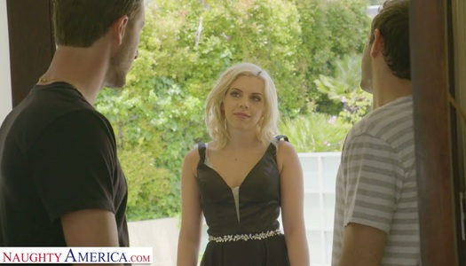 Naughty blonde with perfect curves Allie Nicole is eager for crazy threesome sex porn pics