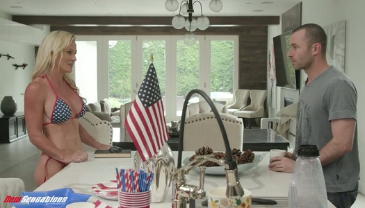 Eye-catching blond milf Sydney Hail gives her head and gets her slit nailed porn pics