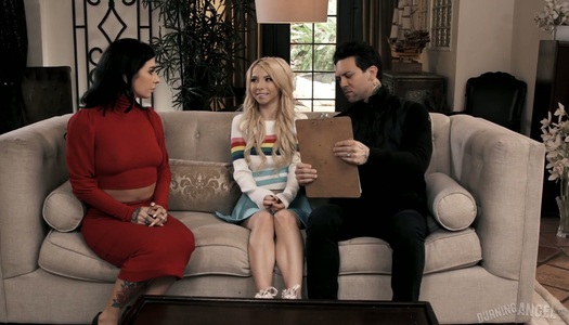 Kinky tattooed couple fucks pretty 19 yo blond teen Kenzie Reeves porn pics