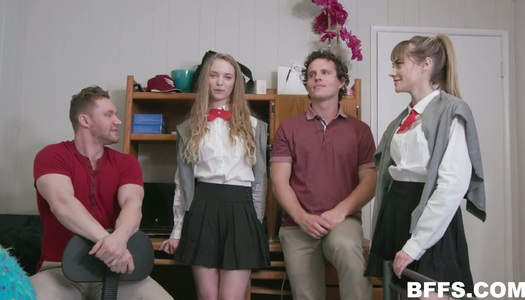 Sizzling college chick Nova Skies invites friends for hardcore group sex porn pics