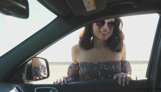 Bearded guy licks and fucks ass hole of sexy T-girl Valentina Mia porn pics