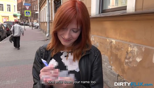 Red haired Russian student gets her mouth and pussy fucked by one elder man porn pics