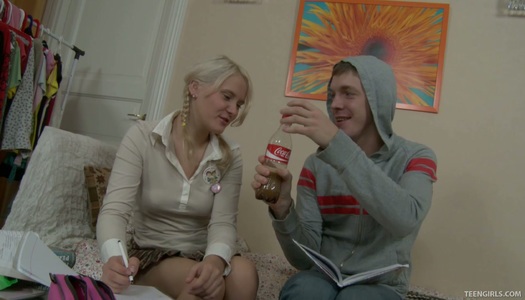 Cute and shy blonde teen Fantine gets horny for Matthew porn pics